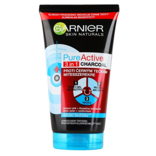 Гель для вмивання, скраб і маска для обличчя з вугіллям 3в1 Pure Active Skin Naturals Garnier, 150 мл